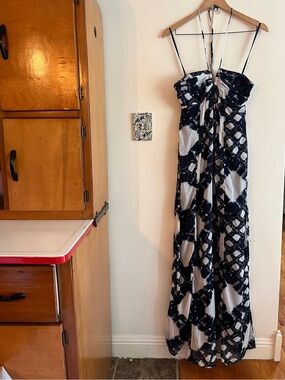 BCBGeneration Navy and White Printed Maxi Dress